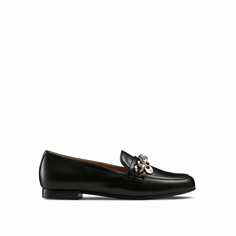 Russell & Bromley Chitchat Round Toe Chain Loafers Womens Black [LGZ1158KG]
